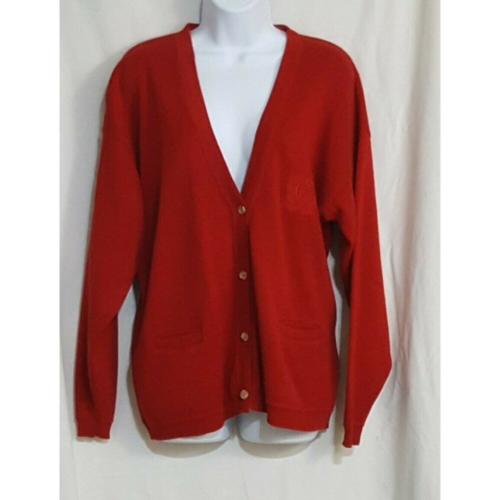 Calvin Klein Sport Vintage Red Cardigan Sweater Women’s M Button Front Long Slv - Picture 3 of 9
